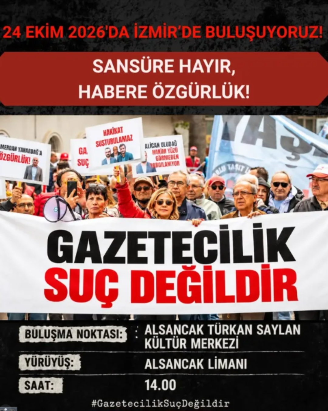 İZMİR’DE GAZETECİLERDEN BASIN ÖZGÜRLÜĞÜ YÜRÜYÜŞÜ