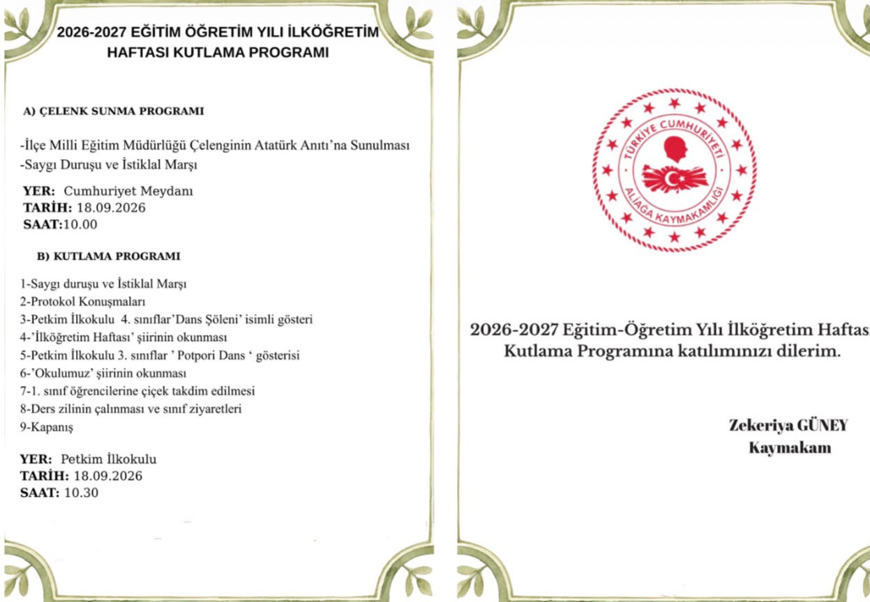 Aliağa’da İlköğretim Haftası 18 Eylül’de Kutlanacak