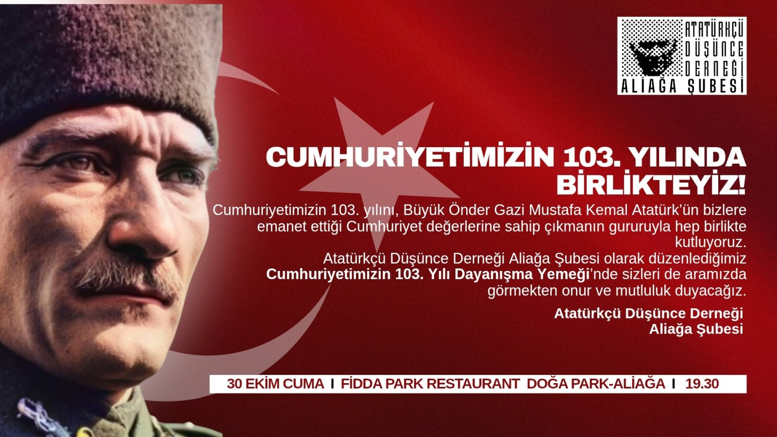 Atatürkçü Düşünce Derneği Aliağa Şubesi’nden Cumhuriyet’in 103. Yılına Özel Dayanışma Yemeği